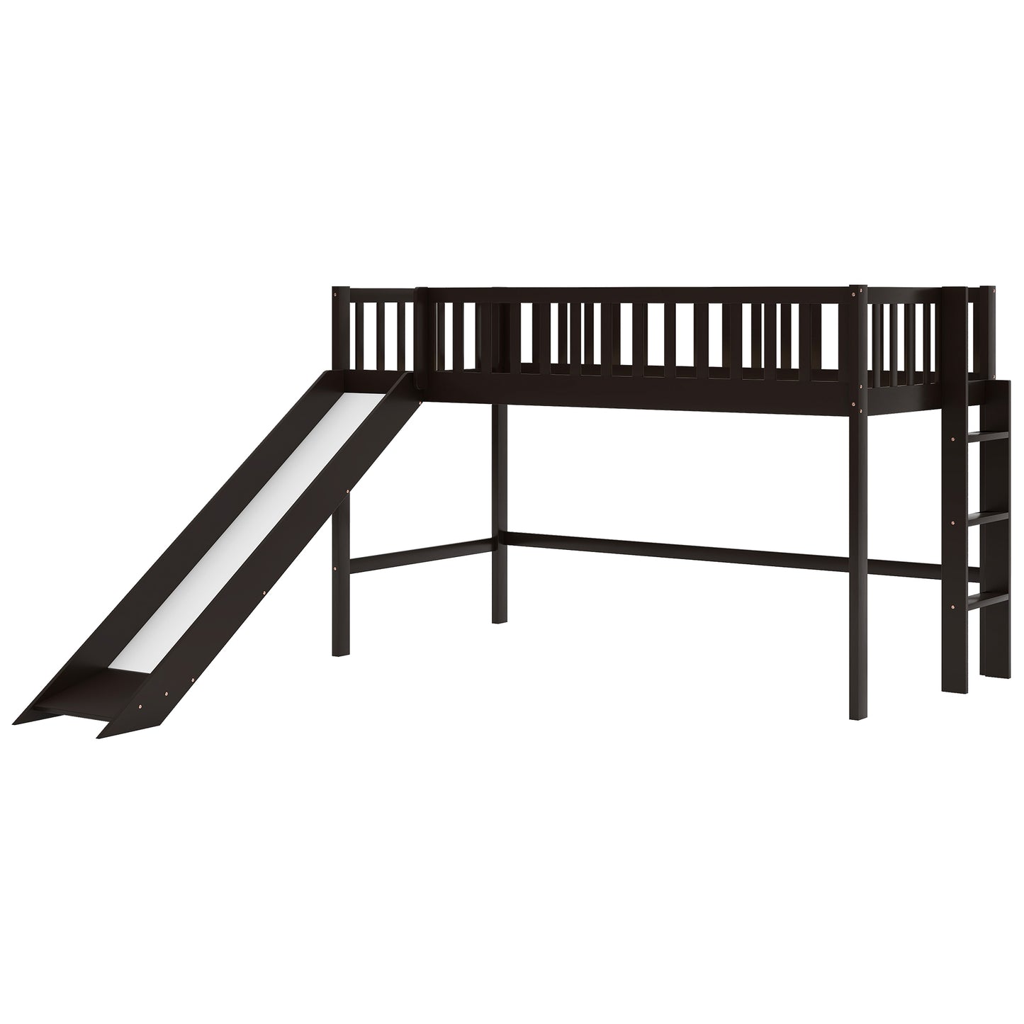 Twin Size Low Loft Bed with Ladder and Slide, Espresso(OLD SKU:WF196418AAP)