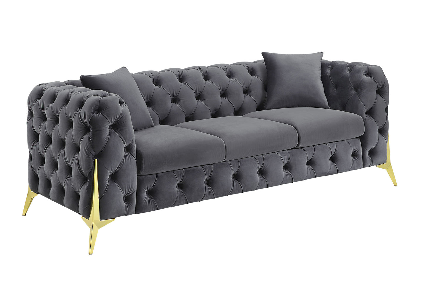 Grey Elegant Velvet Living Room 3-Seater Sofa, Upholstered Sofa