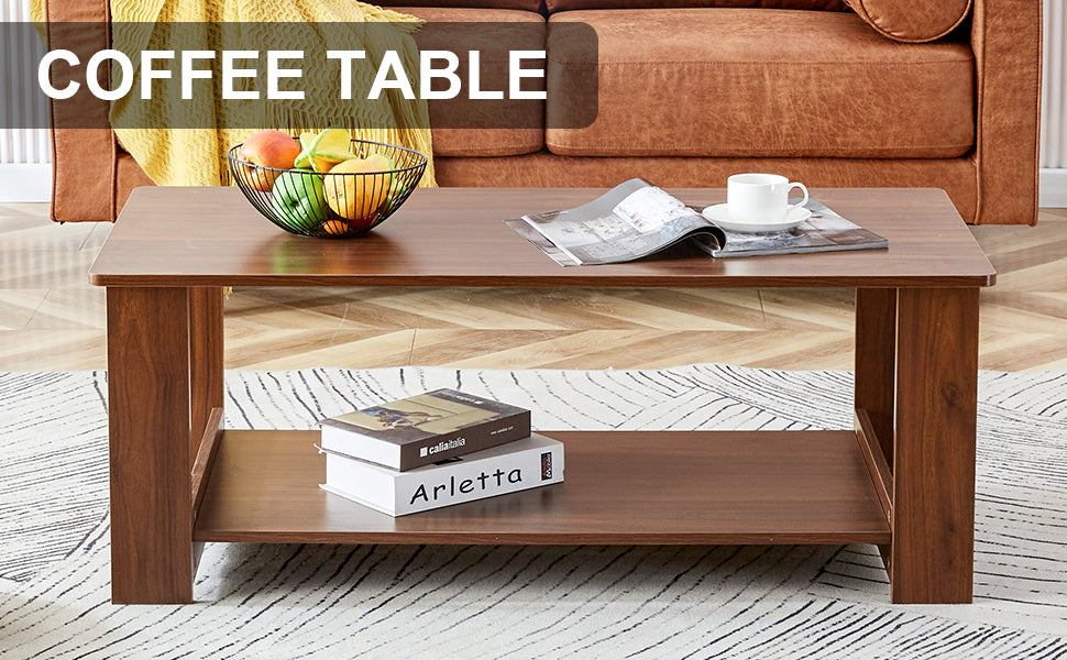 Innovative Walnut Textured Double Layered Coffee Table - CT-16