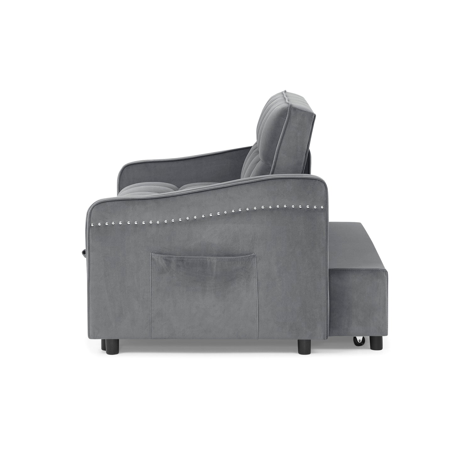 Loveseats Sofa Bed with Pull-out Bed,Adjsutable Back and Two Arm Pocket,TypeC and USB Charging with Copper nail,Grey (47"x53"x31")