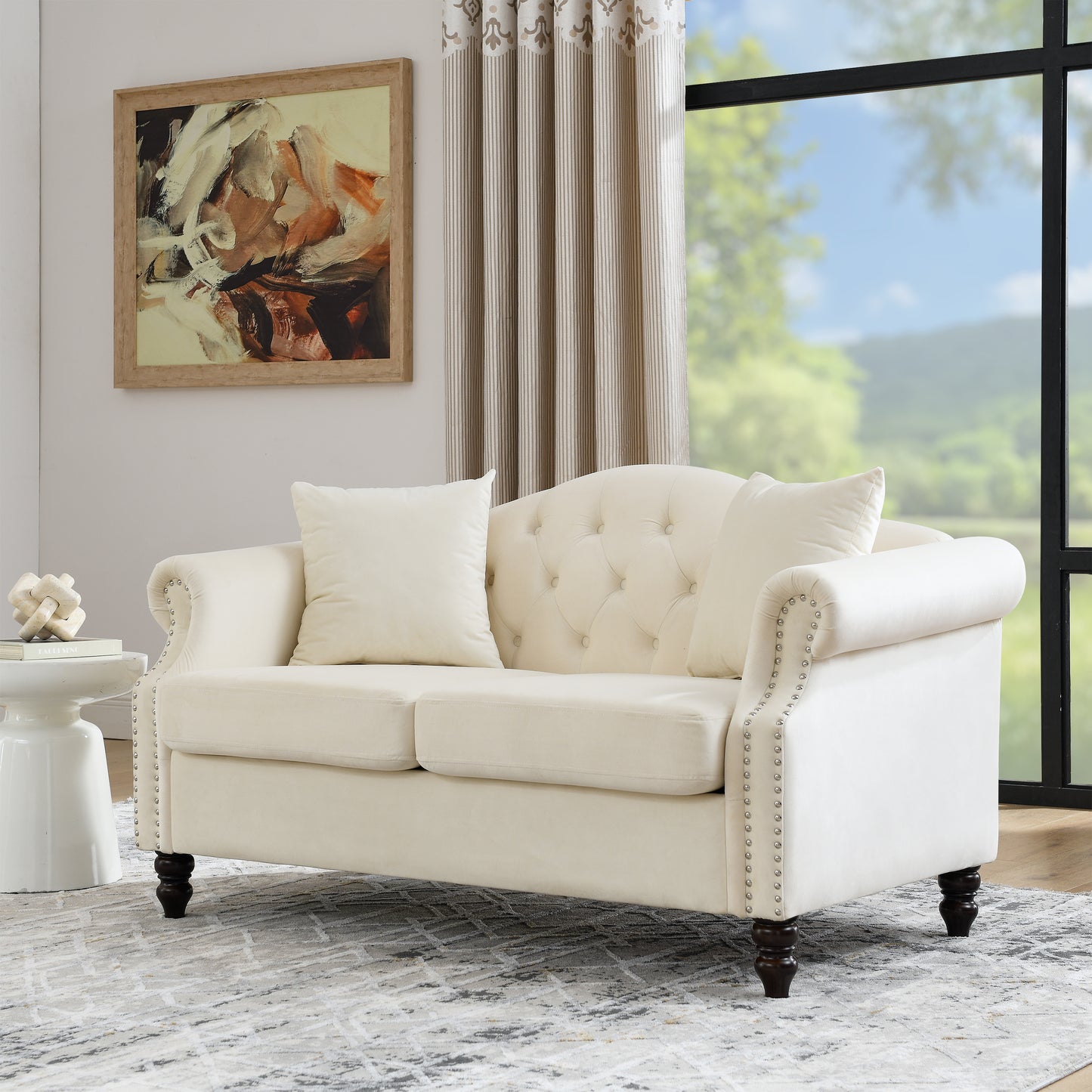 Beige Velvet 3-seater and 2-seater Combination Sofa