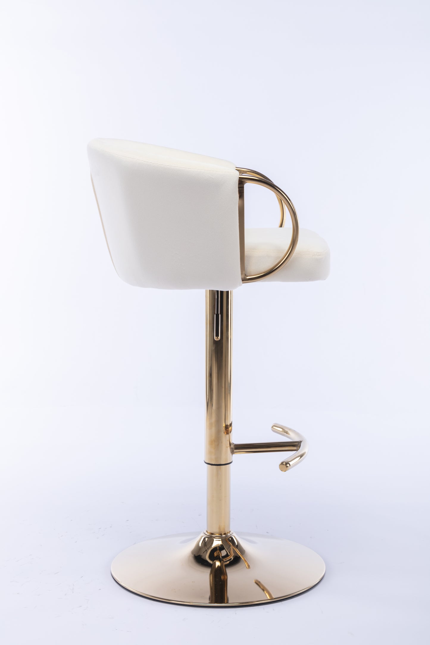 Set of 2  Bar Stools,with Chrome Footrest and Base Swivel Height Adjustable Mechanical Lifting Velvet + Golden Leg Simple Bar Stool-Ivory