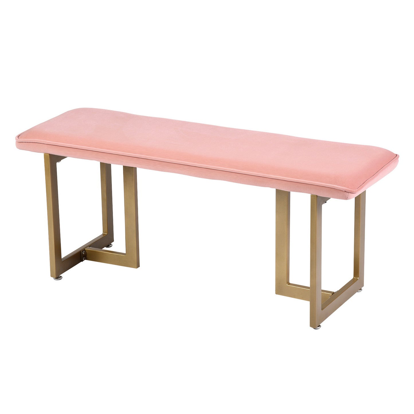 Set of 1 Upholstered Velvet Bench 44.5" W x 15" D x 18.5" H,Golden Powder Coating Legs  - PINK