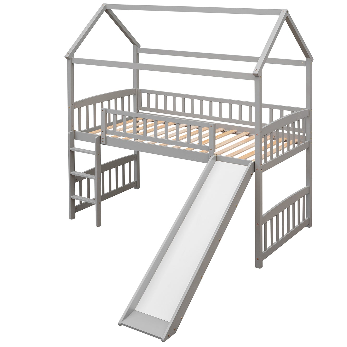 Twin Loft Bed with Slide, House Bed with Slide,White( :LT000212AAE)