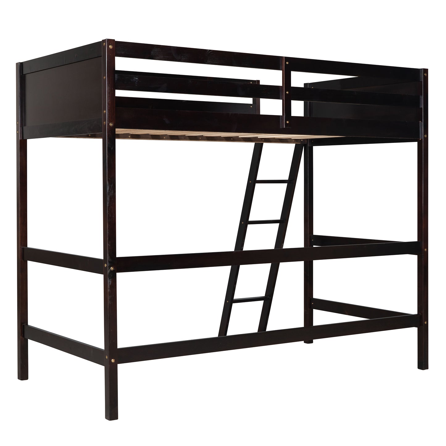 Solid Wood Twin Size Loft Bed with Ladder(Espresso)(: WF191903AAP)