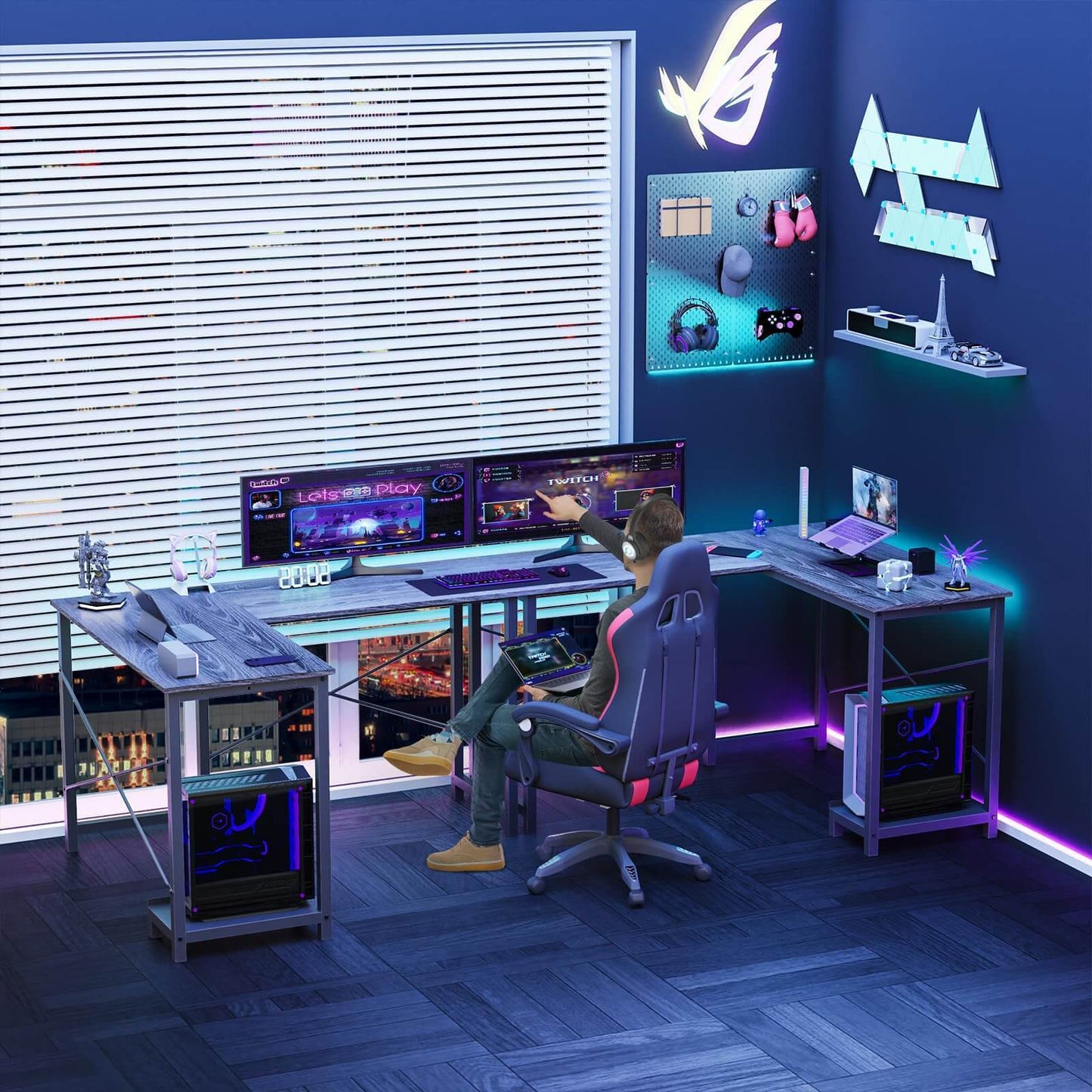 Gray Modern Modular L Shaped Gaming Desk