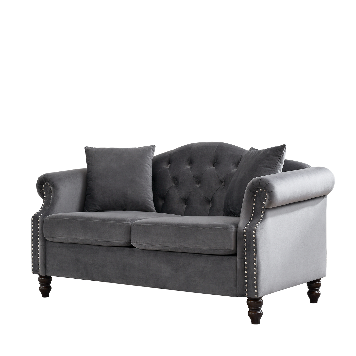 Luxurious Grey Velvet Chesterfield 3-Seater and 2-Seater Combination Sofa