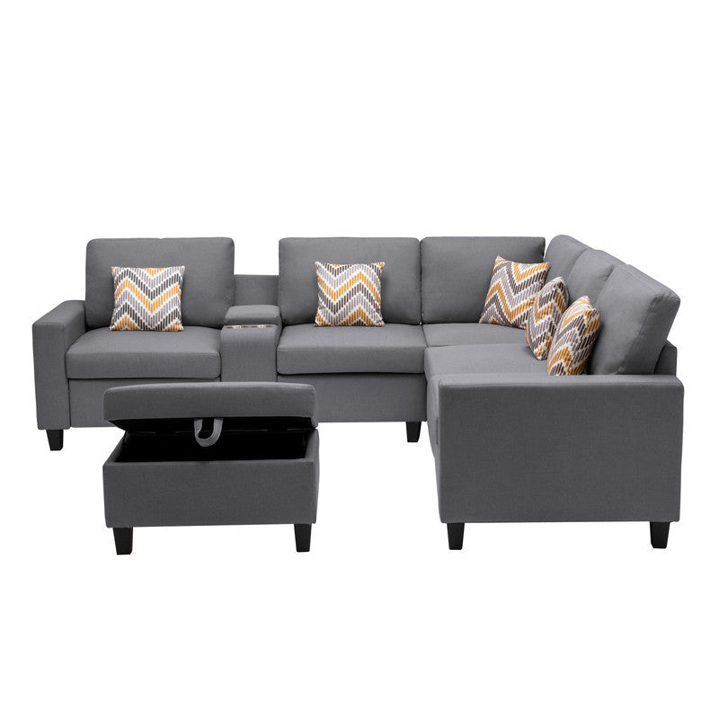 Nolan Gray Linen Fabric 7Pc Reversible Sectional Sofa for Modern Living Rooms