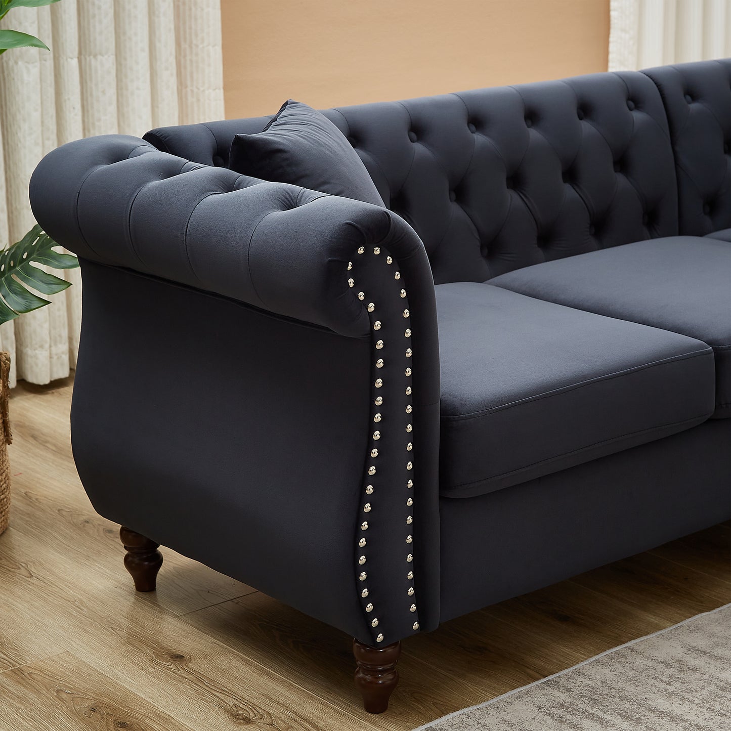 83.5-Inch Streamline Modern Corner Sofa with 3 Pillows