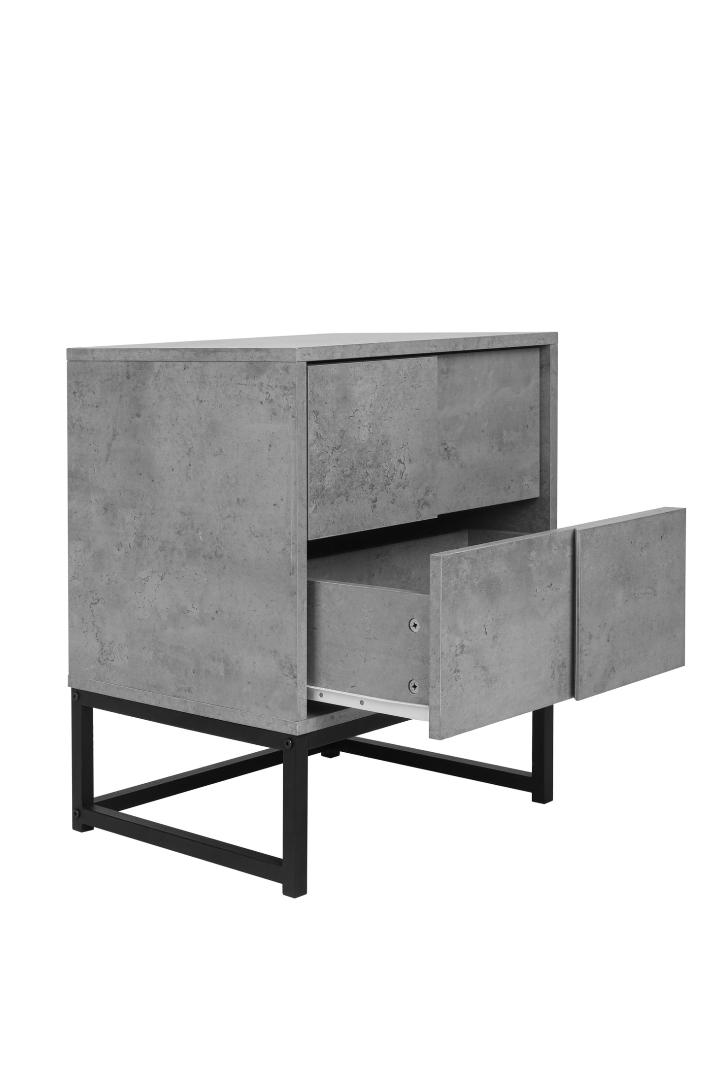 Set of 2, 2 Drawer Nightstand, Geometric Elements, Cement Grey, for Bedroom, Living Room and Study