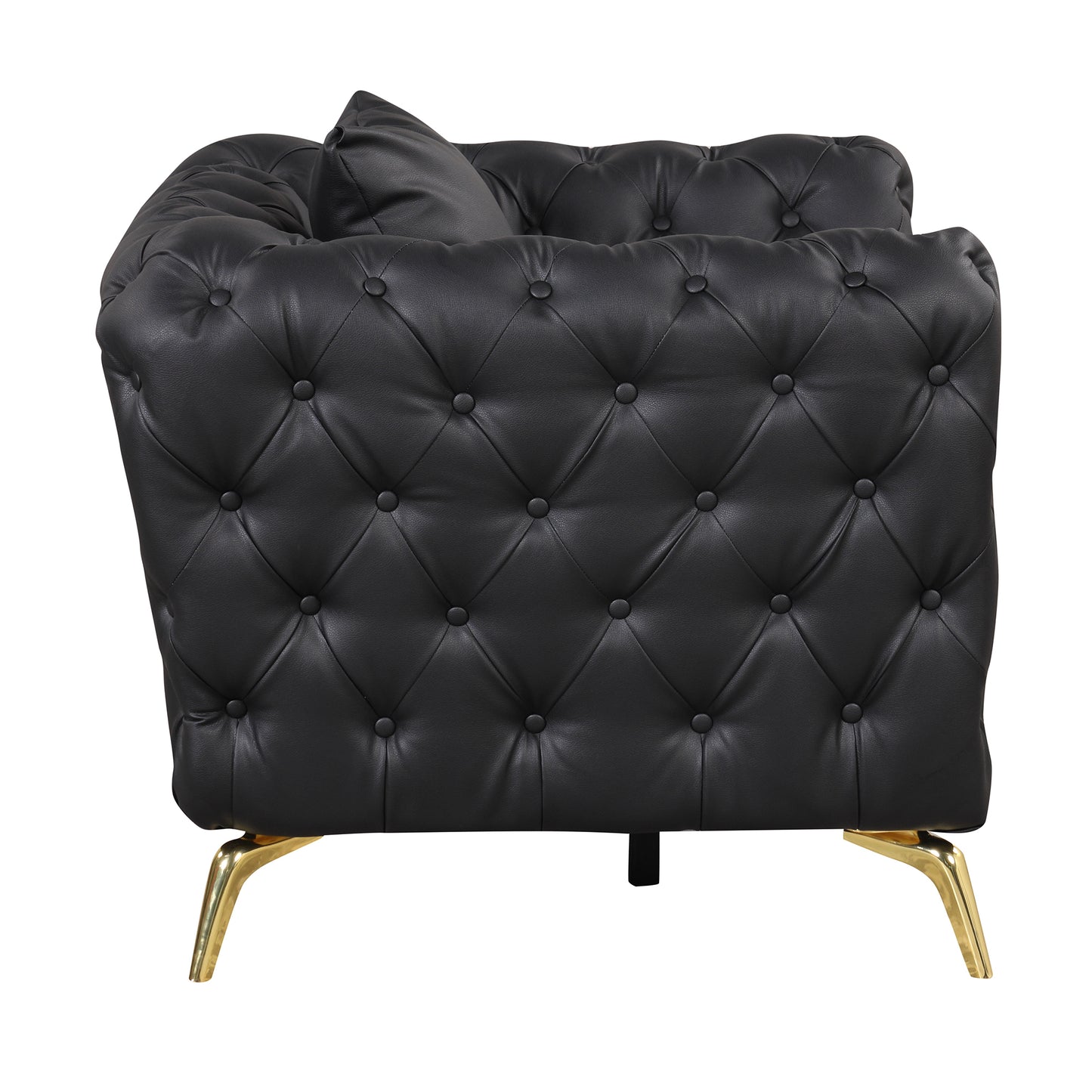 Modern Black Upholstered Sofa with Button Tufted Back and Metal Legs