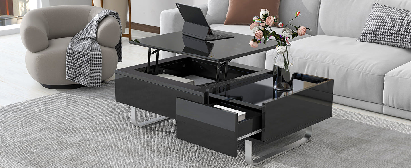 Convertible Lift-Top Coffee Table with Storage Drawer, Modern Black Cocktail Table