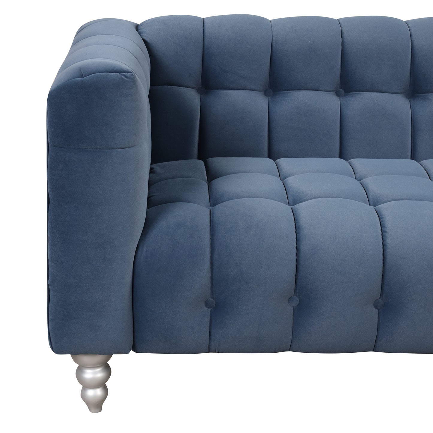 42 Blue Modern Upholstered Sofa with Buttoned Tufted Backrest