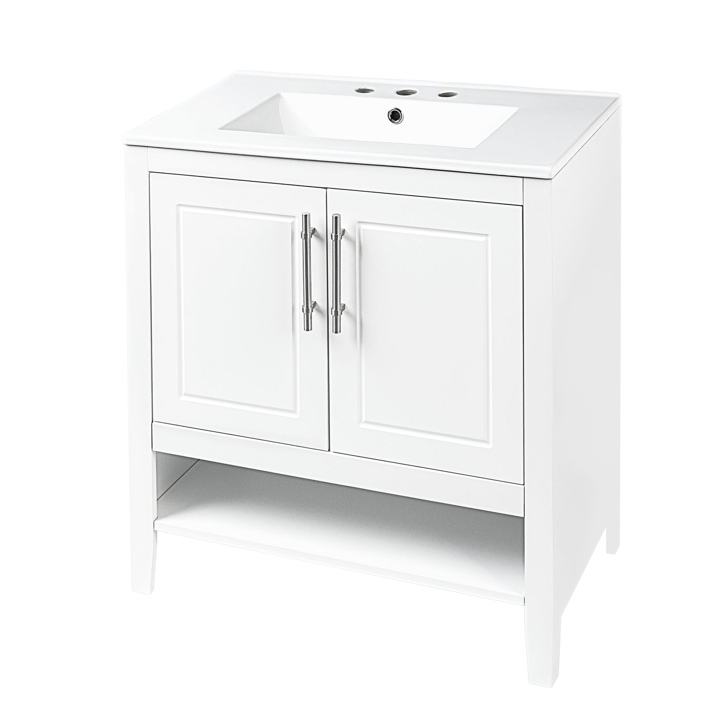 30" Bathroom Vanity with Sink, Multi-functional Bathroom Cabinet with Doors and Drawers, Solid Frame and MDF Board, White