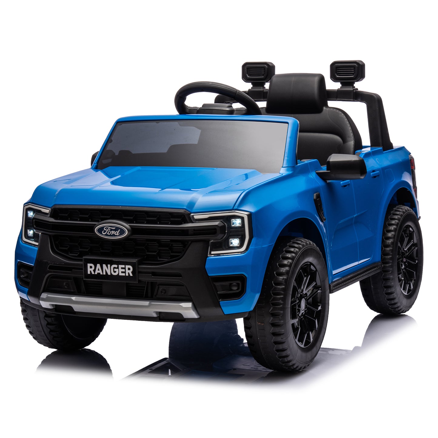 12V Kids Ride On Car W/Parents Remote Control,Licensed Ford Ranger,2WD,Rear wheel suspension,Low Start,Headlight,Horn,MP3,Bluetooth,Adjustable speed,Speed 1.86-4.97 mph for kids aged 3-6.