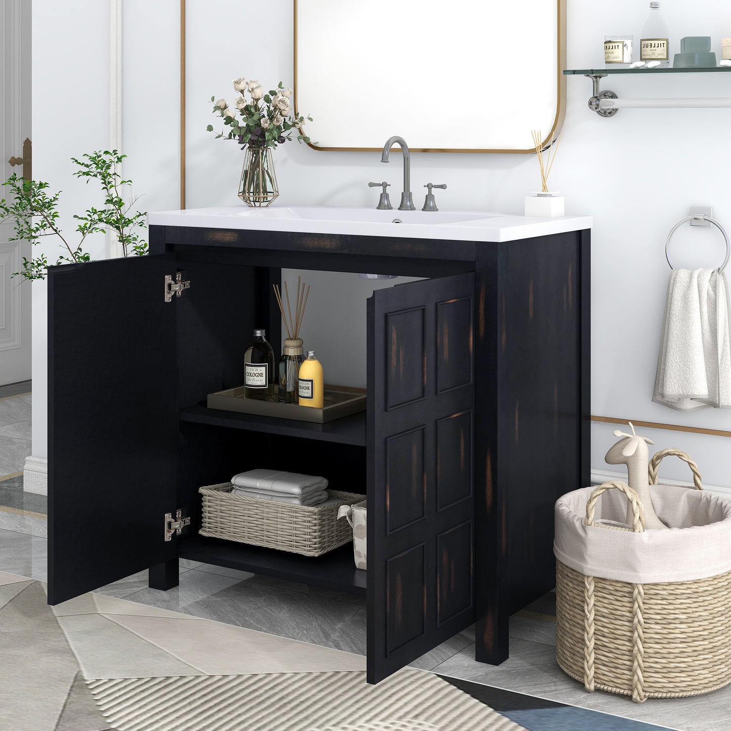 36" Bathroom Vanity Organizer with Sink, Combo Cabinet Set, Bathroom Storage Cabinet, Retro Espresso(the same with SV000004AAE)