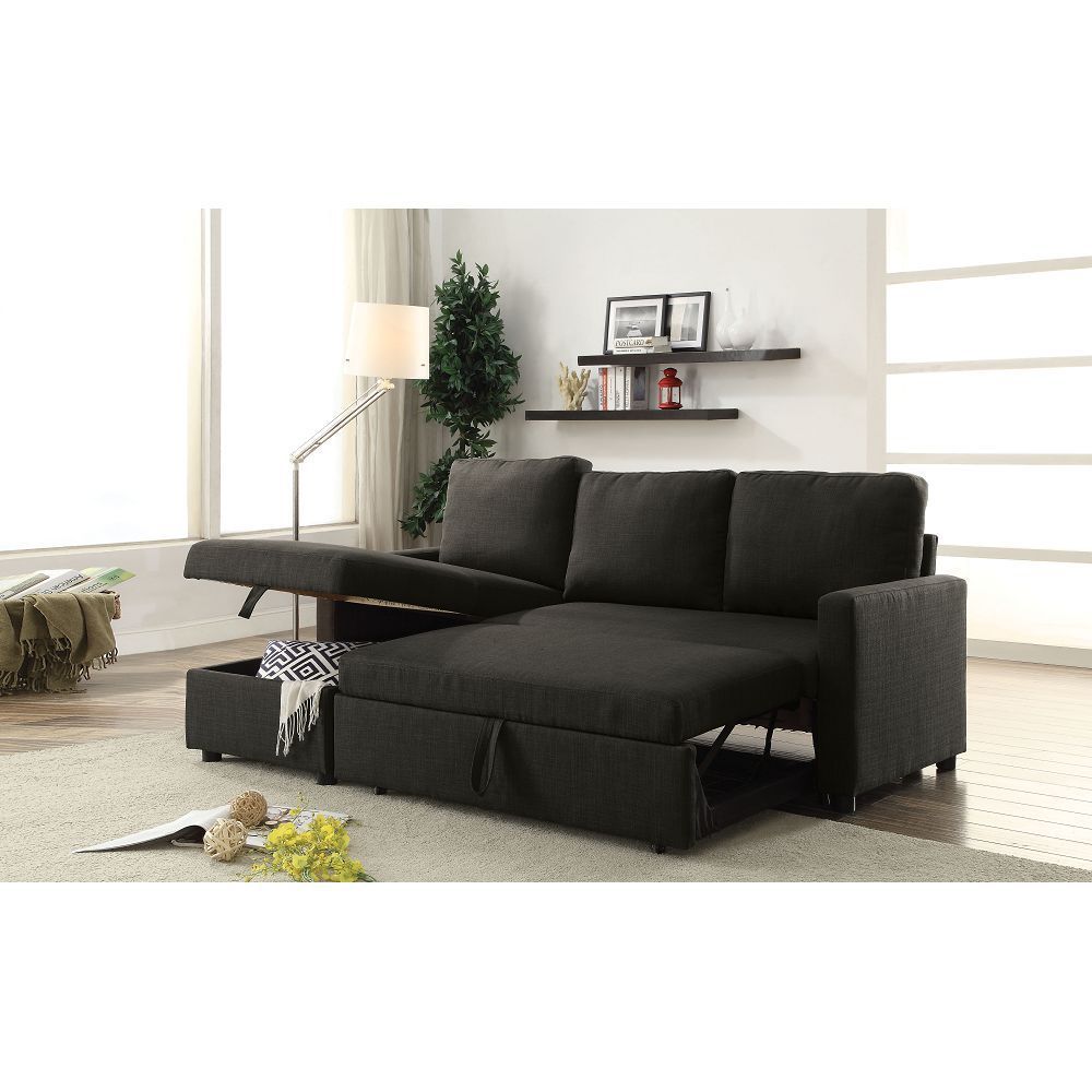 Hiltons Charcoal Linen Sectional Sofa with Sleeper (52300)