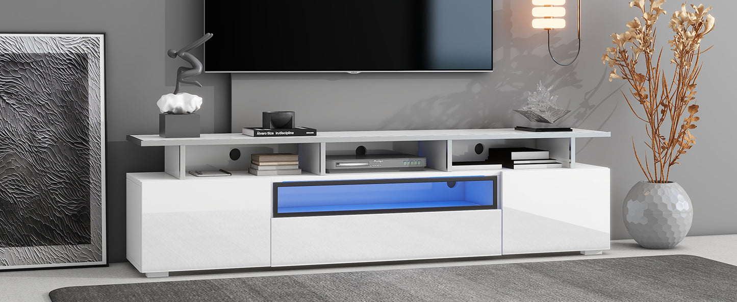 White Modern TV Stand with LED Color Changing Lights and Acrylic Board for TVs Up to 80