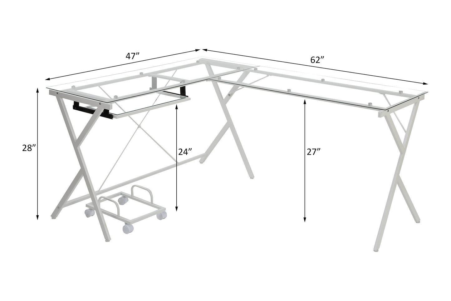 Modern Glass-Top L-Shape Computer Desk with White Finish