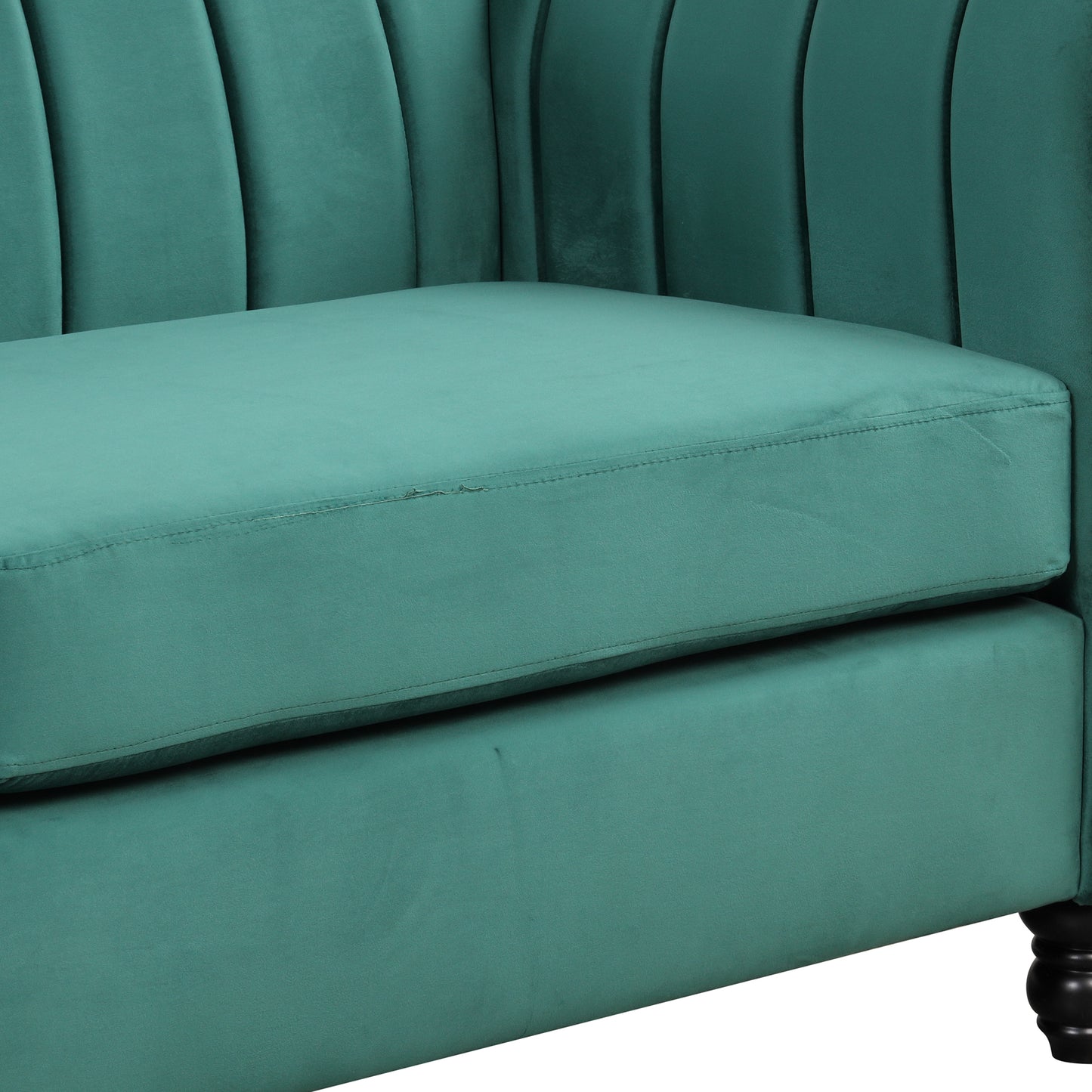 Dutch Fluff Upholstered Modern Green Sofa with Solid Wood Legs