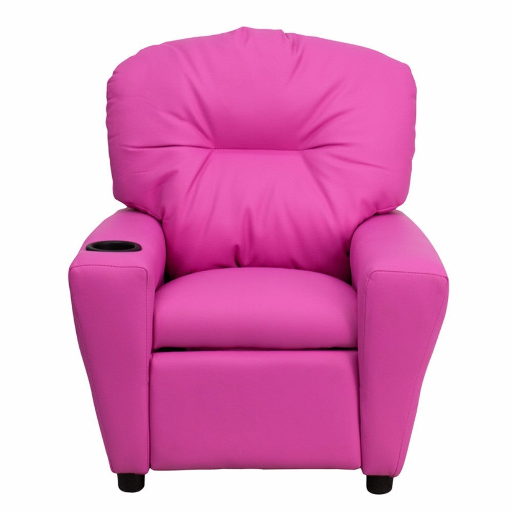 Kids Hot Pink Vinyl Recliner with Cup Holder