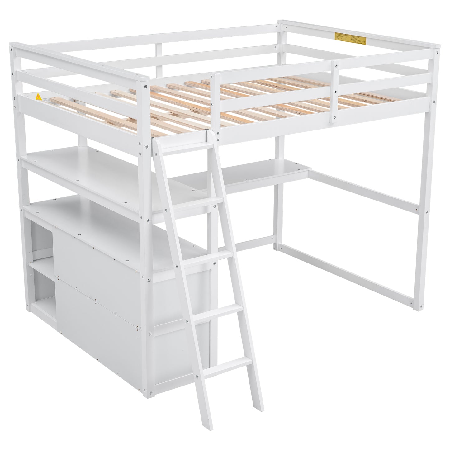 Full Size Loft Bed with Desk and Shelves,Two Built-in Drawers,White(: SM000416AAK)