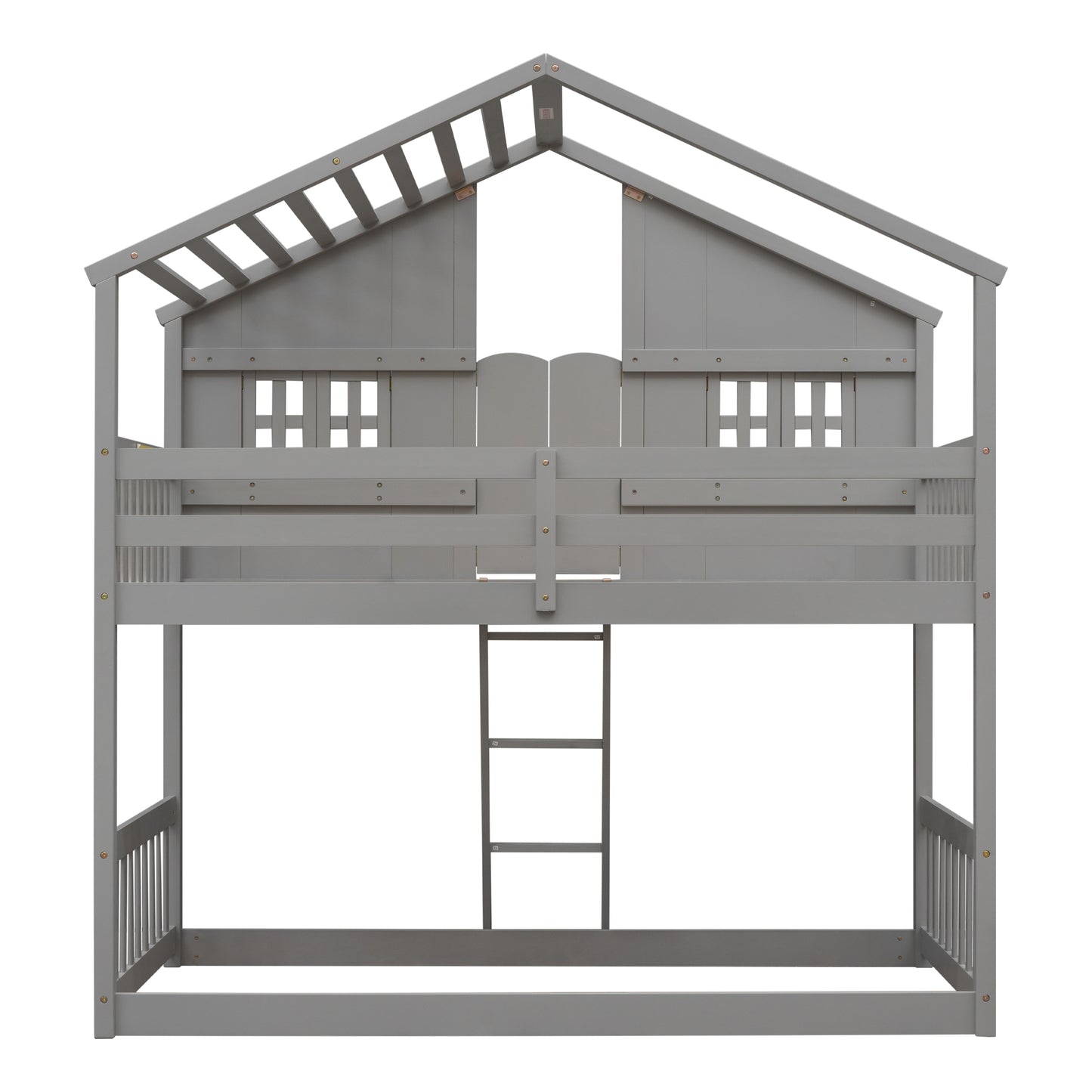 Imaginative Grey Twin House Bunk Bed with Woodland Charm