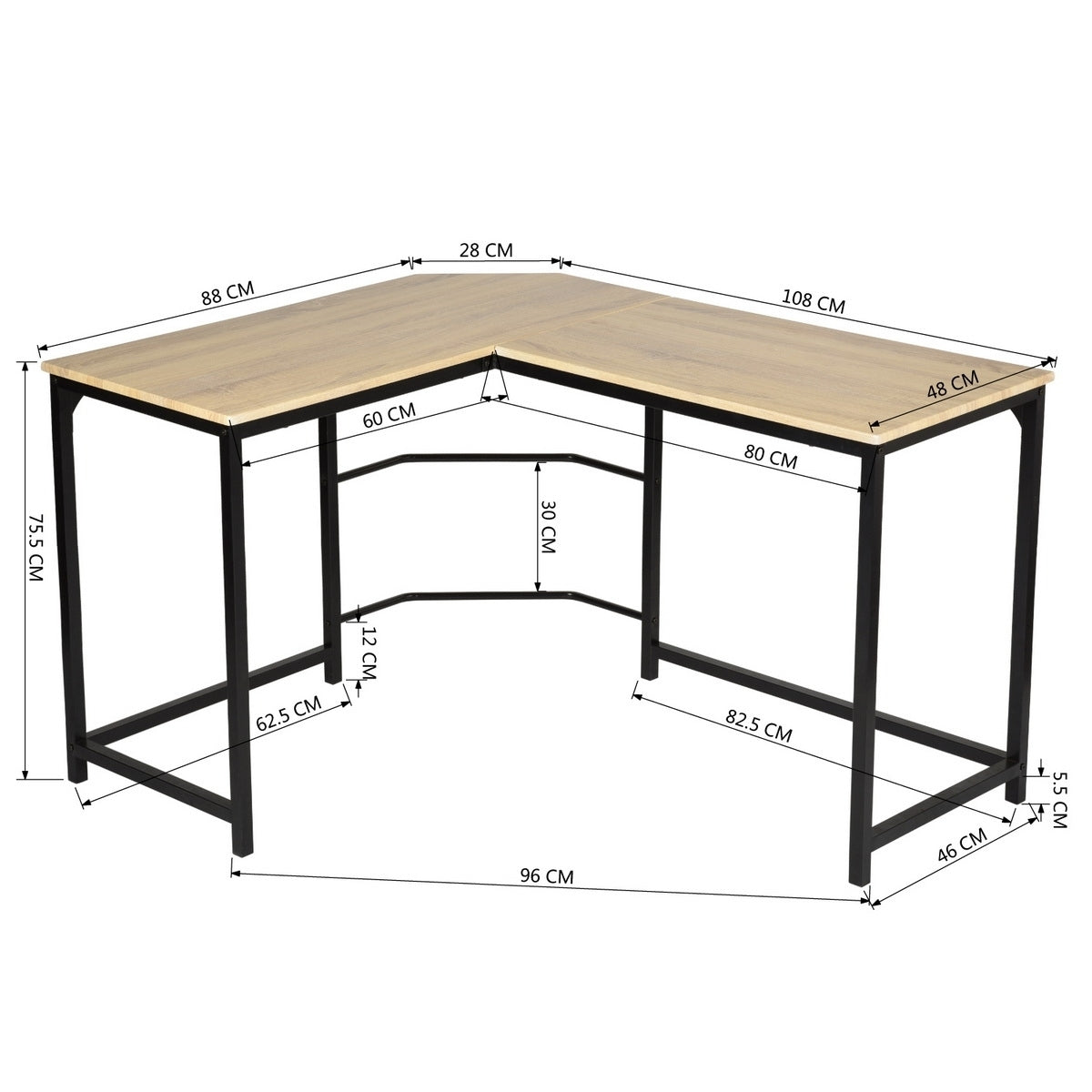 Modern & Stylish L-Shaped Wooden Desk with Sleek Black Metal Frame