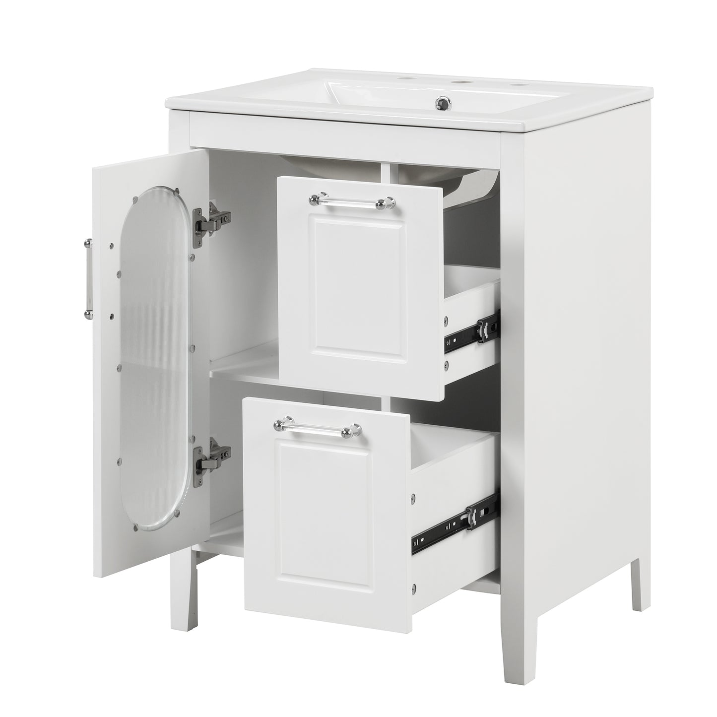 24-Inch White Bathroom Vanity Cabinet with Sink, Two Drawers, and Adjustable Shelf