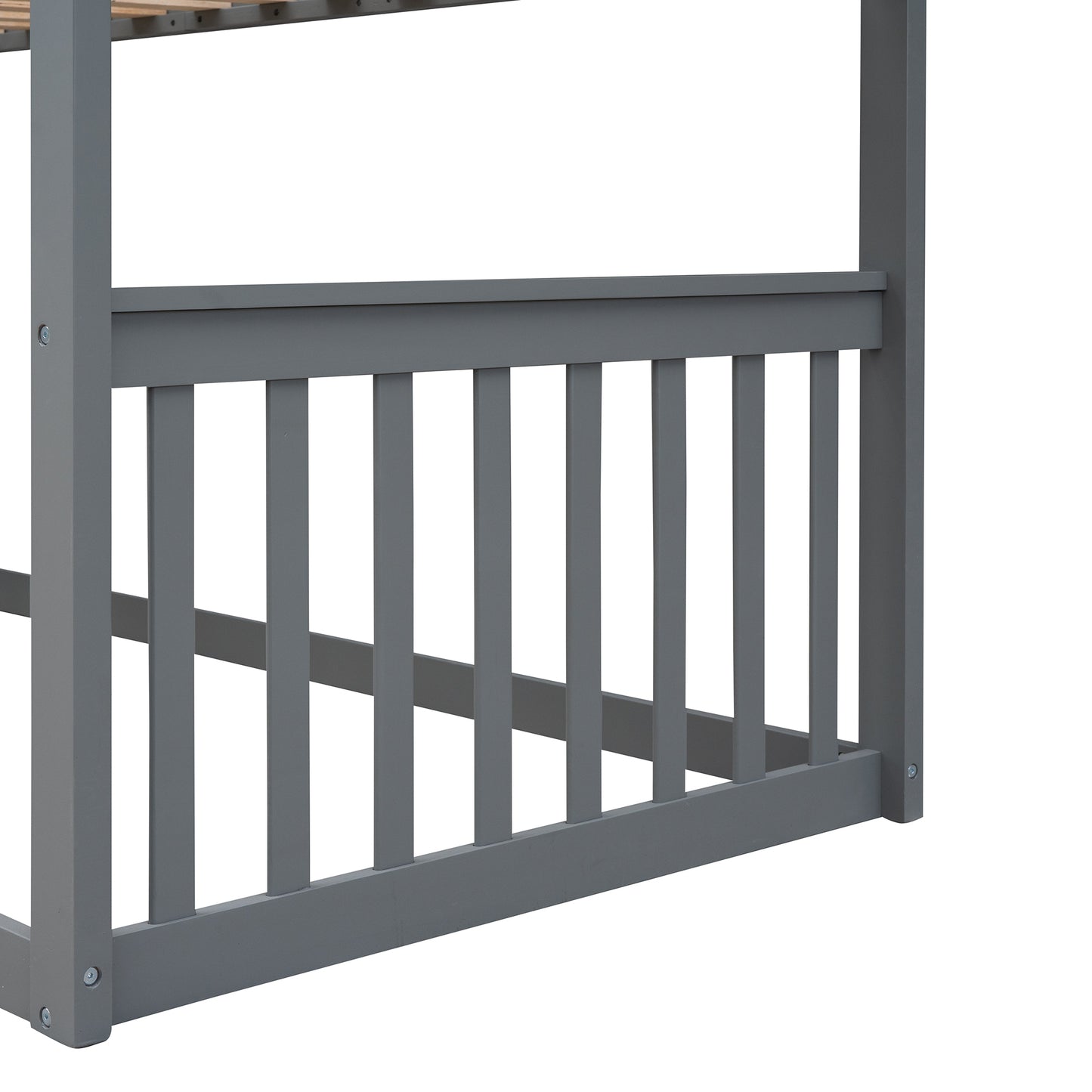 Twin House Bunk Bed with Gray Wood Finish and Ladder