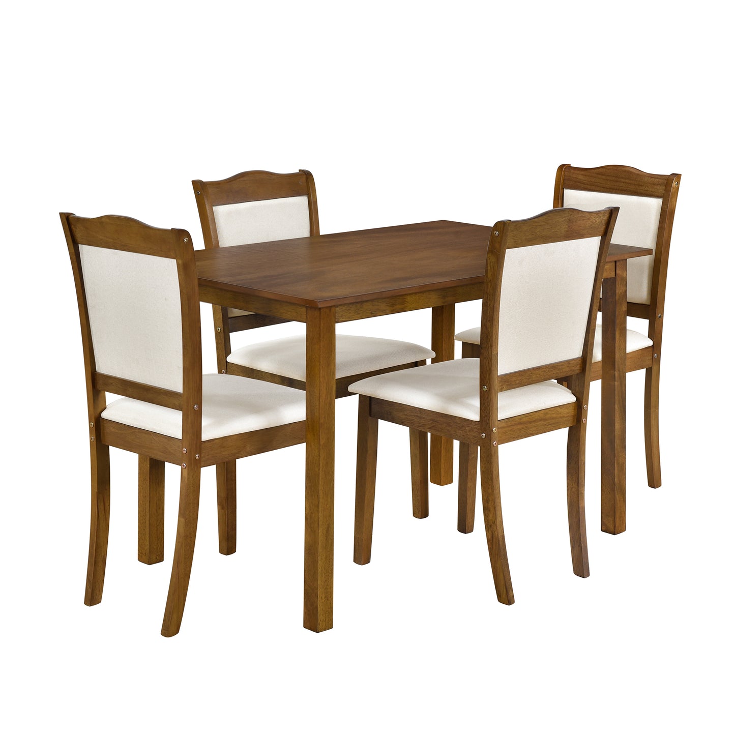 TREXM 5-Piece Wood Dining Table Set Simple Style Kitchen Dining Set Rectangular Table with Upholstered Chairs for Limited Space (Walnut)