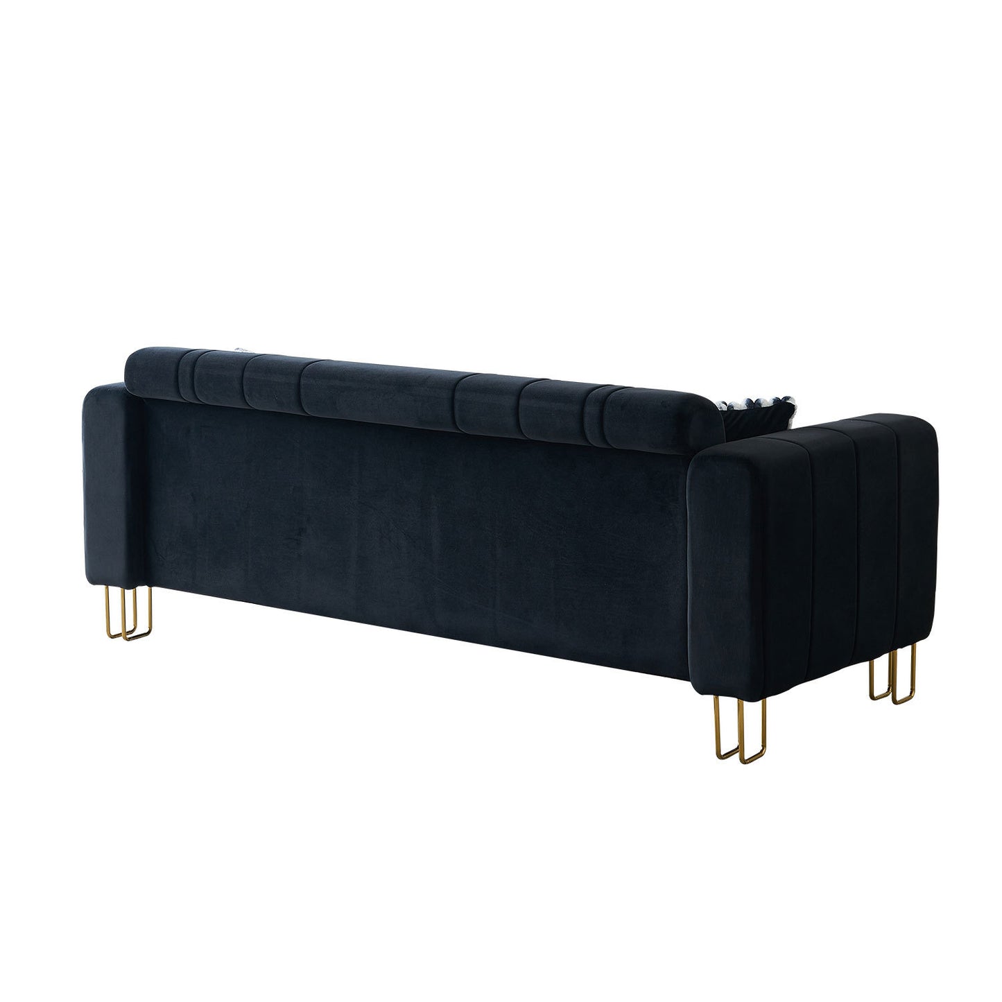 Modern Velvet Sofa 85.04 inch for Living Room Black Color