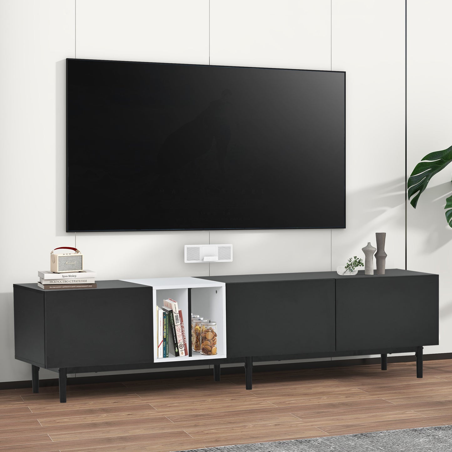 Contemporary TV Stand with 3 Doors for 80'' TV, Media Console Table, Entertainment Center with Spacious Storage Cabinet for Living Room, Bedroom