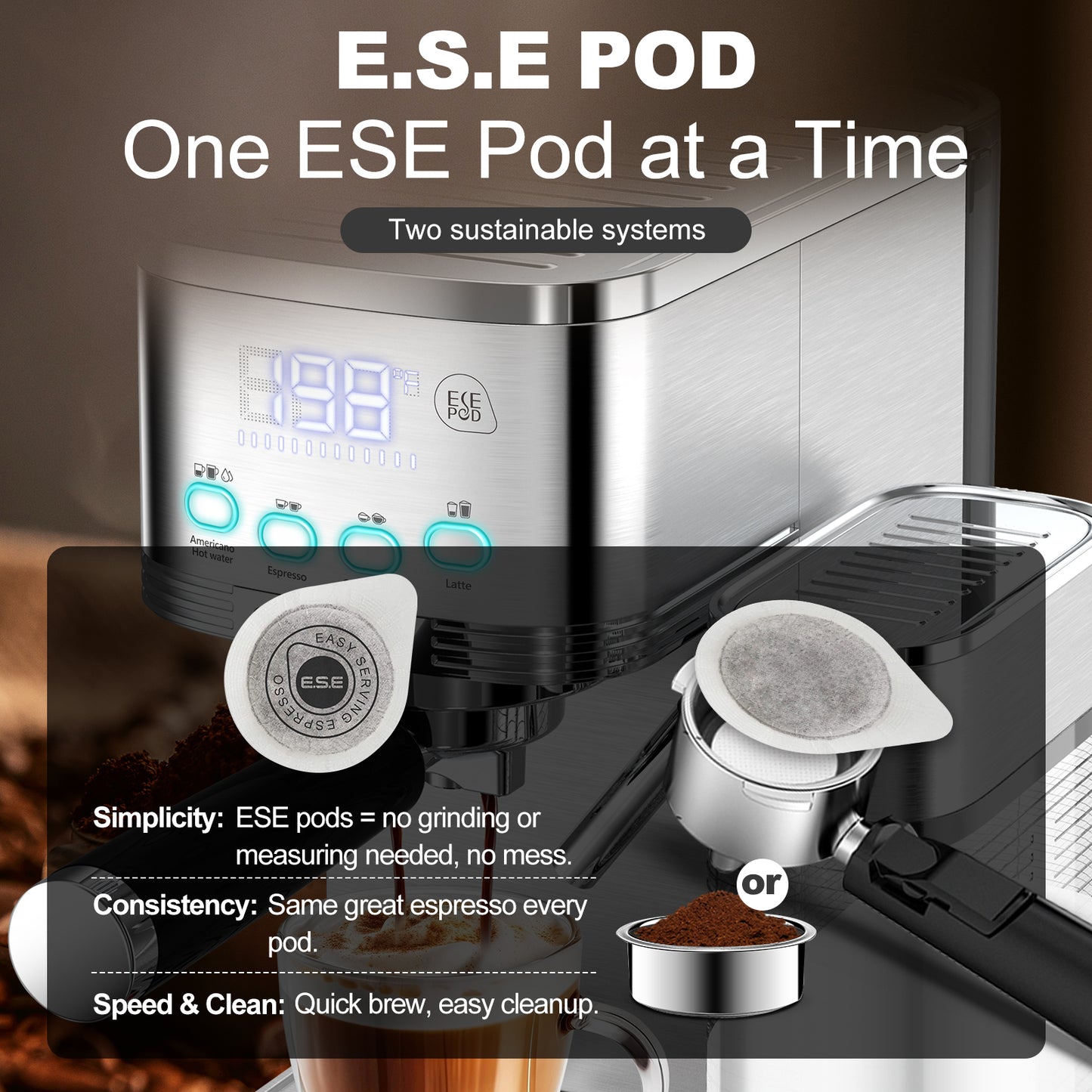 Automatic Milk Frother Espresso and Cappuccino Machine with ESE POD filter