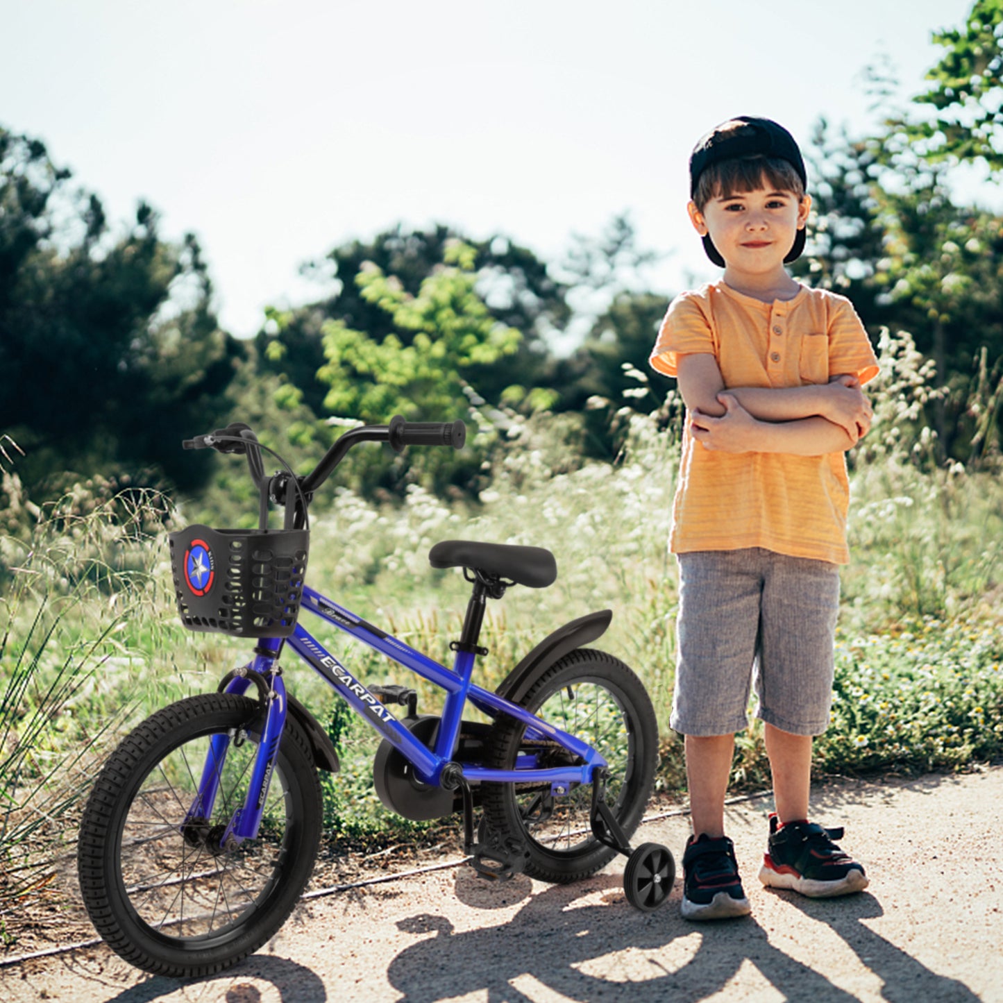 Kids Bike 14 inch for Boys & Girls with Training Wheels,  Freestyle Kids' Bicycle with Bell,Basket and fender.