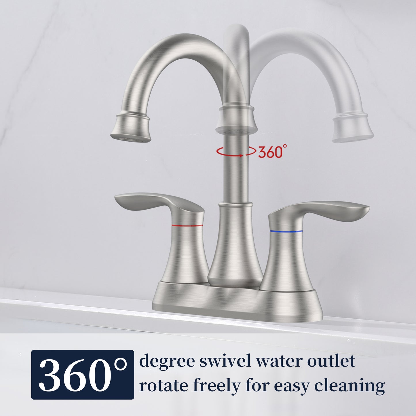 Modern Two-Handle Brushed Nickel Bathroom Sink Faucet with Pop-Up Drain and Supply Hoses