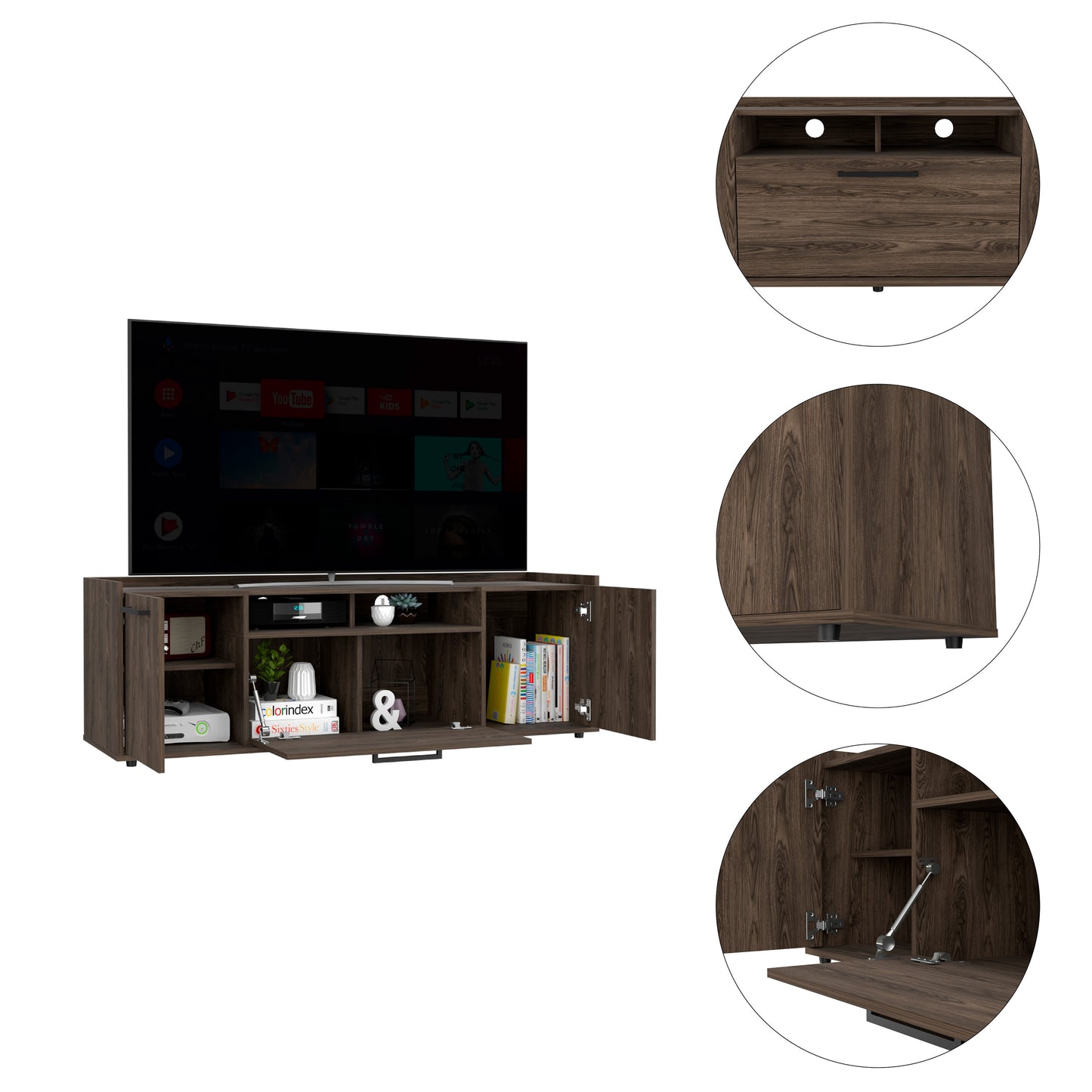 Brock Rectangular TV Stand in Dark Walnut with Two Doors