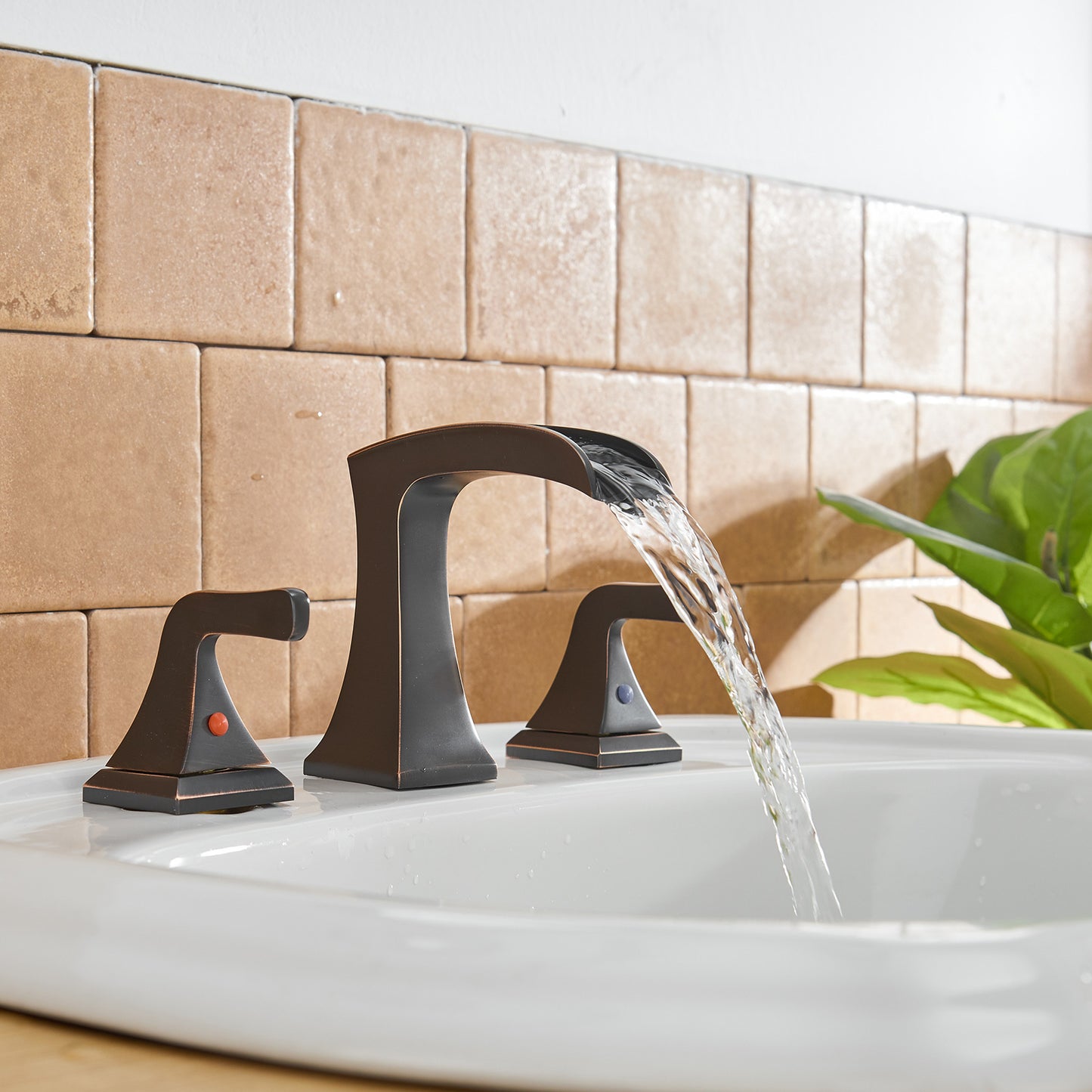 Oil Rubbed Bronze 8-inch Widespread 2-Handle Waterfall Bathroom Sink Faucet