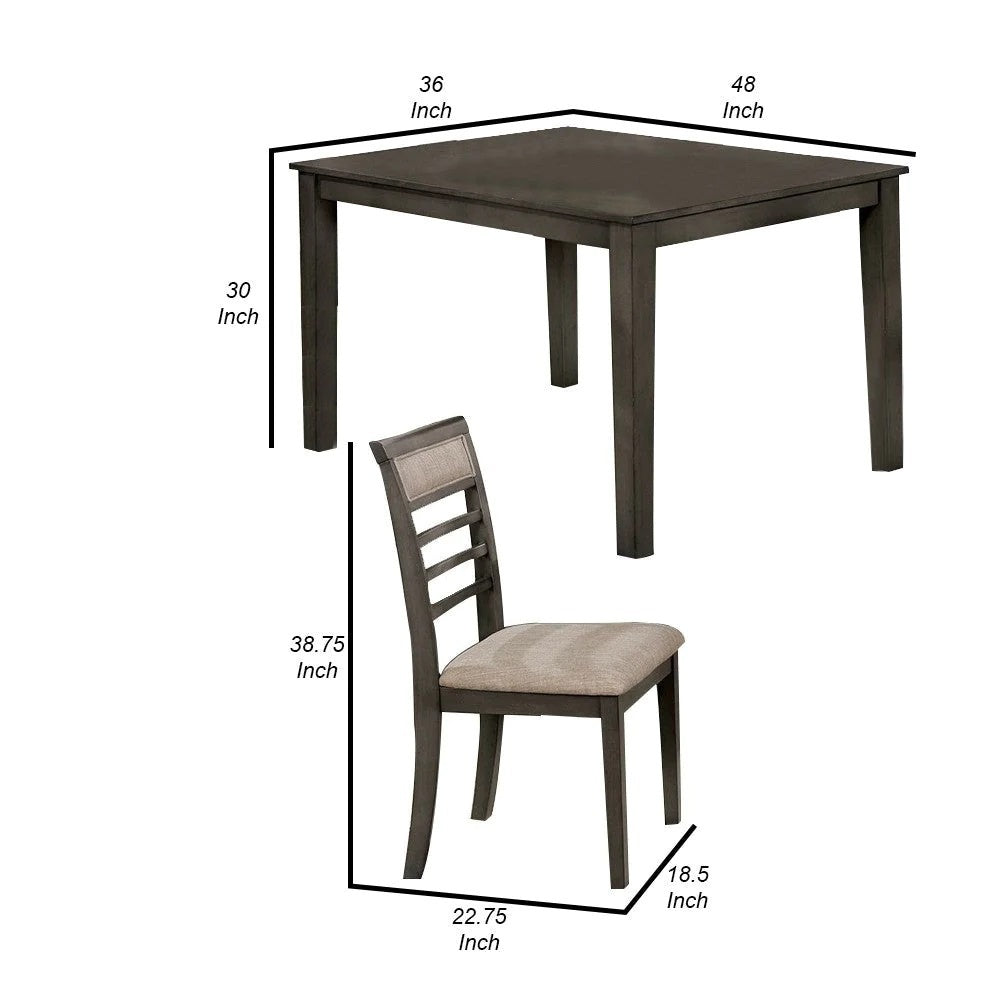 5 Pc Dining Table Set Weathered Gray Dining Chairs & Table Solid wood Beige Padded Fabric Cushions Slat Back Chair Dining Room Furniture