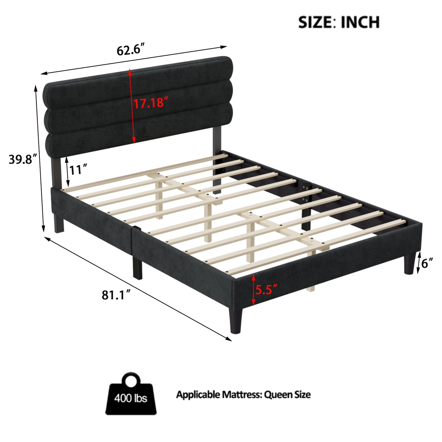 Queen Bed Frame with Headboard,Sturdy Platform Bed with Wooden Slats Support,No Box Spring,Mattress Foundation,Easy Assembly  DARK GREY