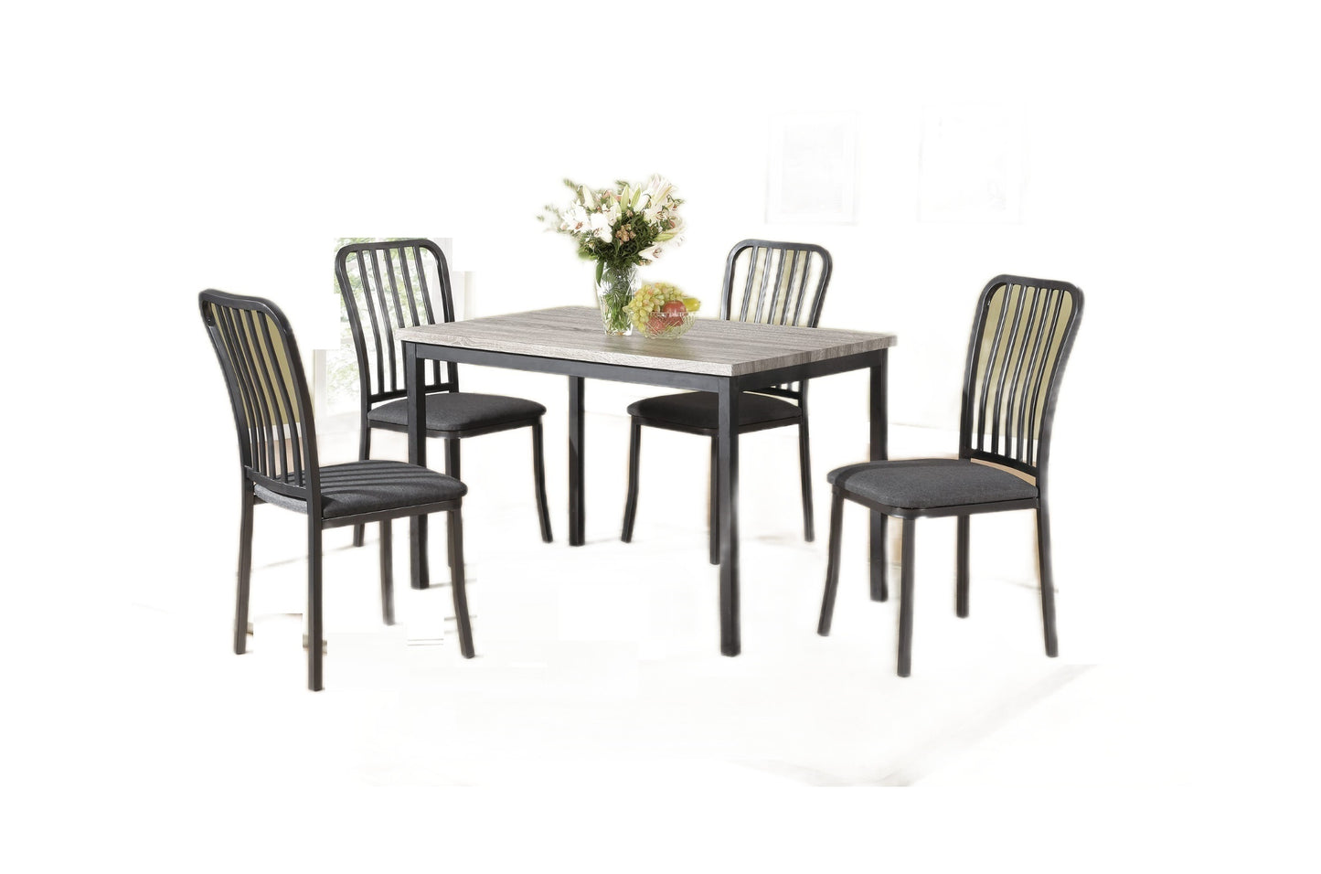 Dinette 5pc Dining Set Table And 4x Chairs Faux Marble Fabric Upholstered Chairs Kitchen Dining Room Furniture