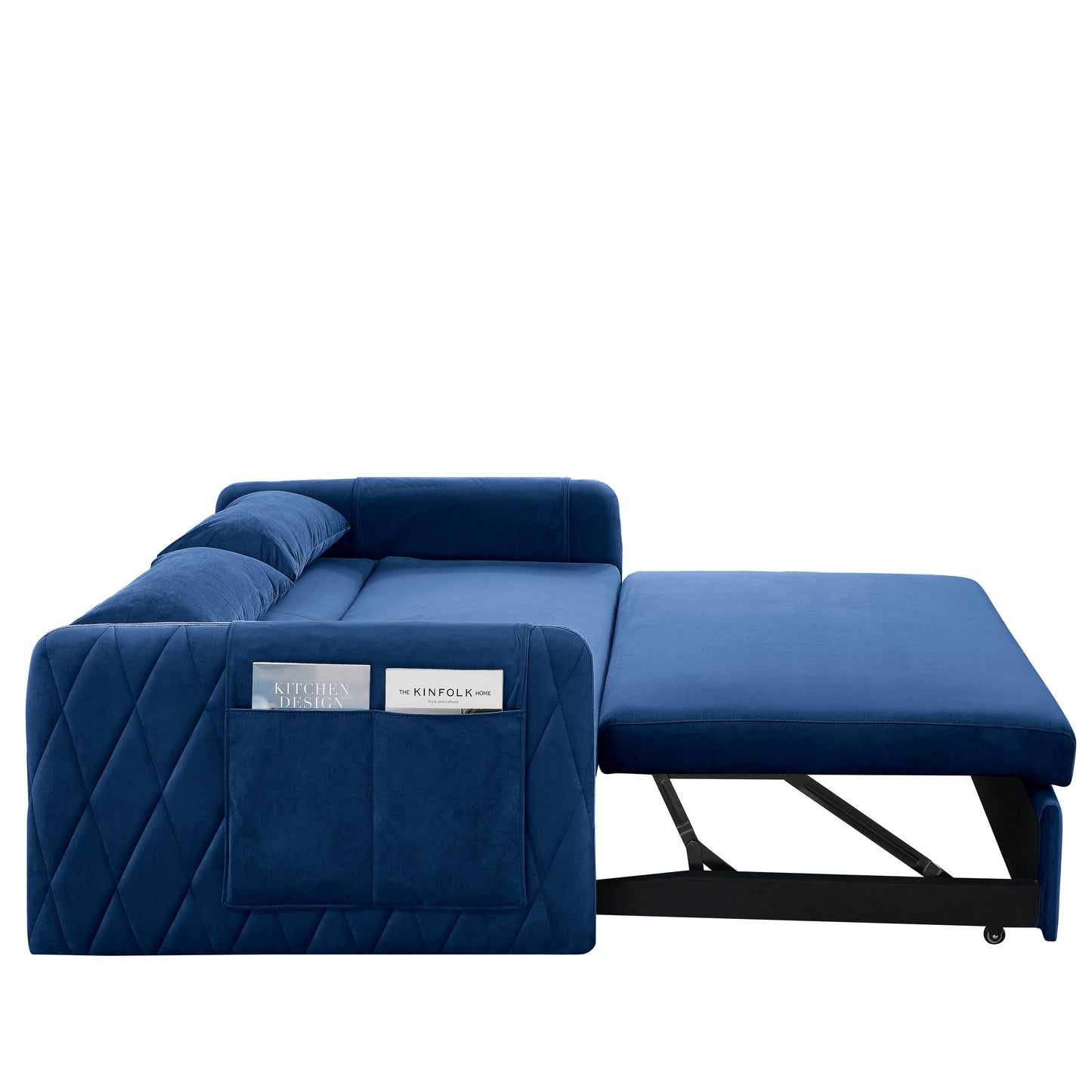 55 Convertible Velvet Sofa Bed with Adjustable Backrest and Storage Pockets