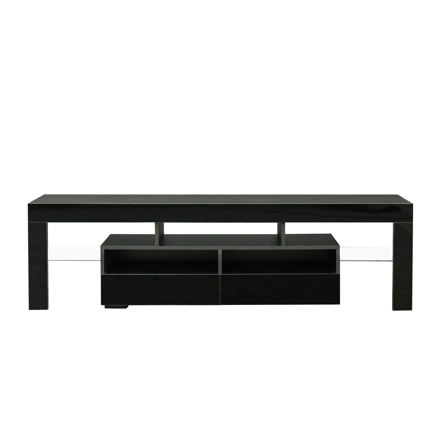 Modern Black TV Stand Cabinet with RGB LED Lights and Storage