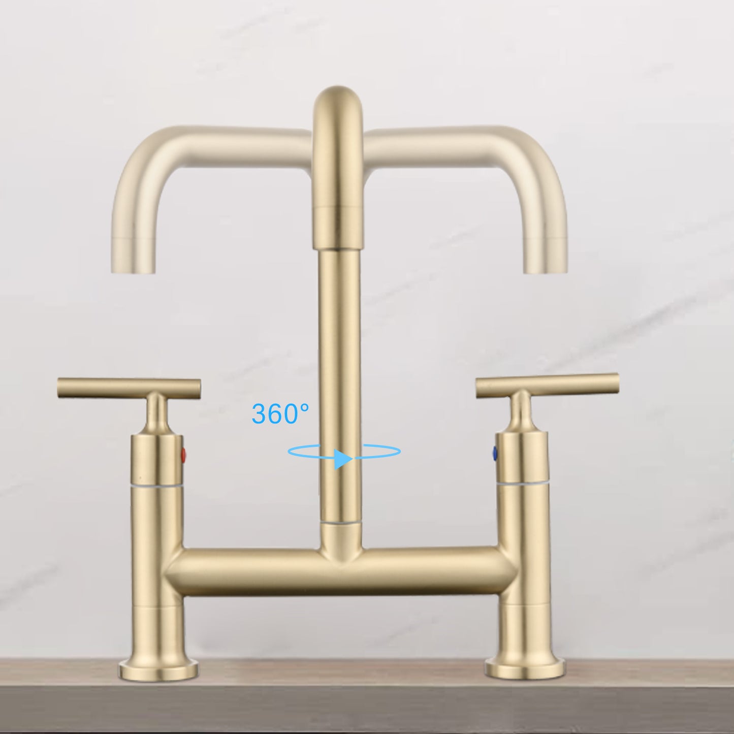 Double Handle Bridge Kitchen Faucet In Stainless Steel