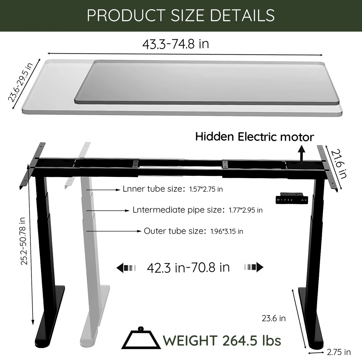 ErGear Electric Standing Desk Frame with Dual Motors - Height Adjustable Sit Stand Desk Base