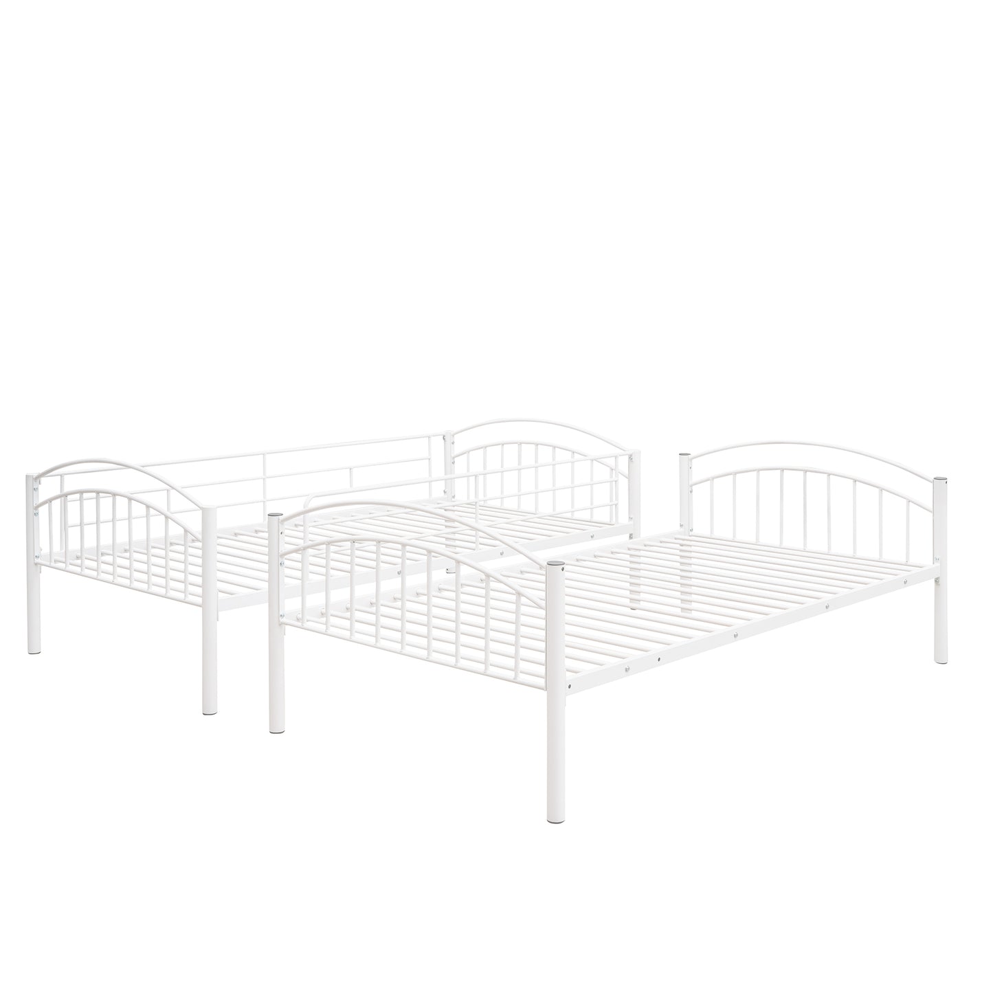 Chrome Finish Metal Twin Bunk Bed - White, Separable Twin Beds