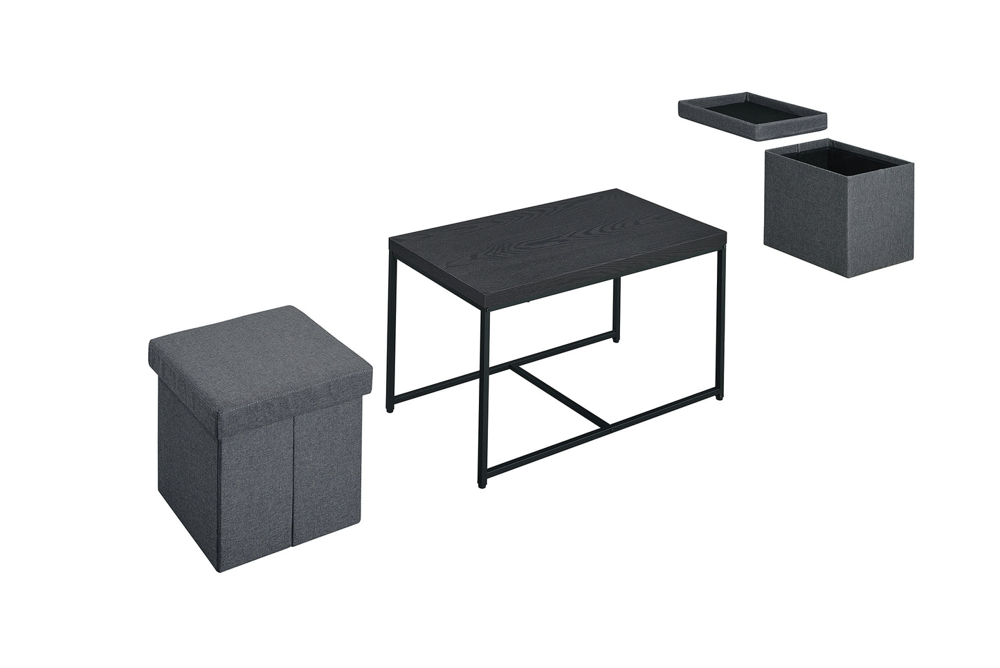 Murph Sleek Black Wood Grain 3 Piece Coffee Table Set