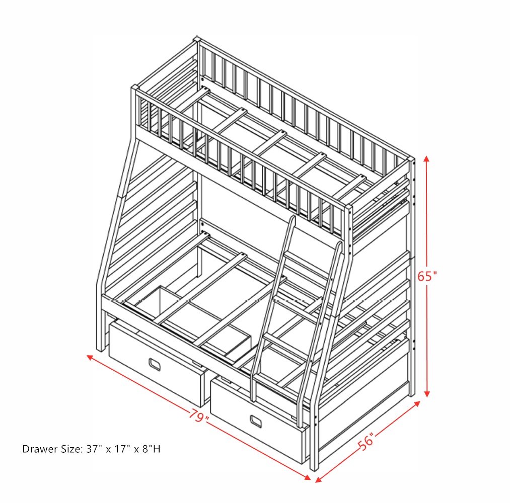 Stylish White Jason Bunk Bed with Twin/Full Size Sleep Configuration