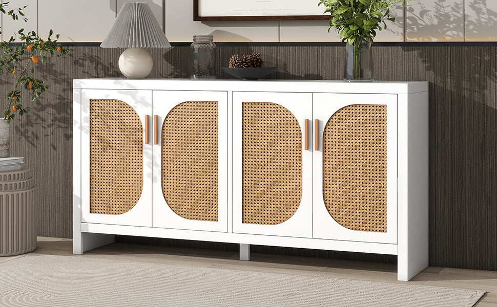 Stylish TV Stand with Rattan Doors and Adjustable Shelves for 65-inch Entertainment Center