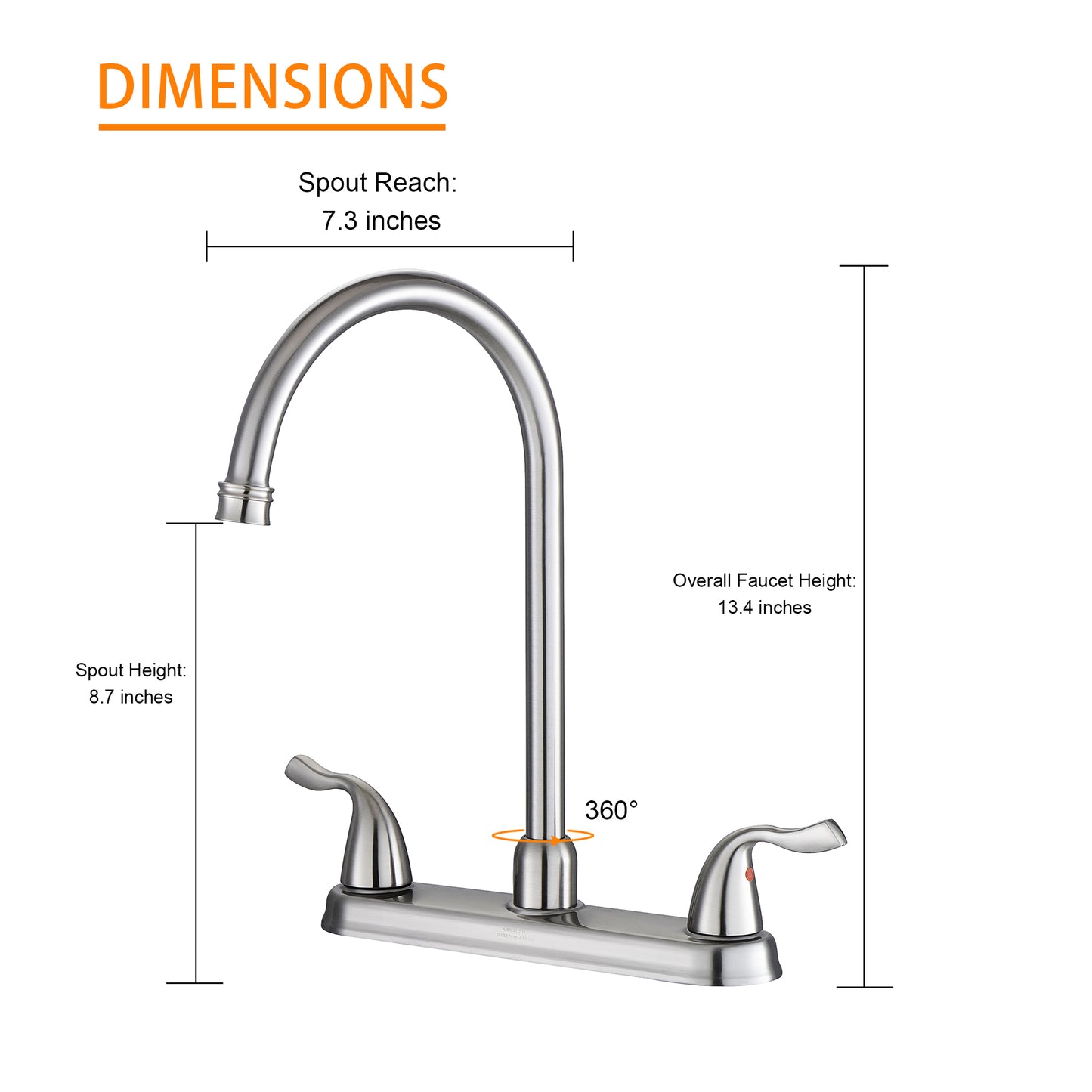 Kitchen Sink Faucet with 2 Handles, 3-Hole Installation, Brushed Nickel